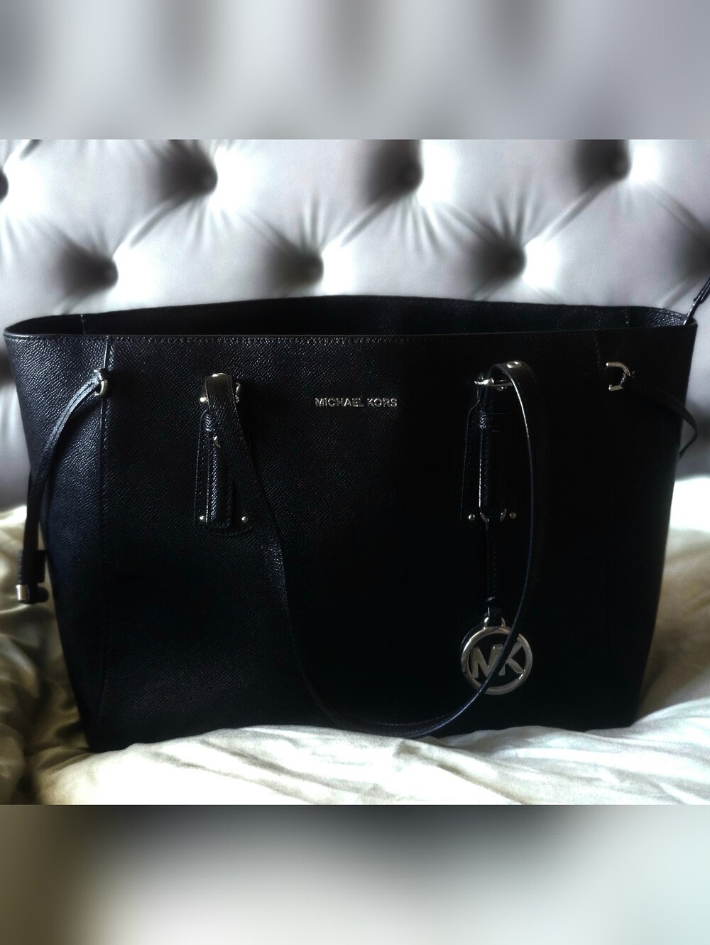 Michael Kors Black Saffiano Tote with MK Charm